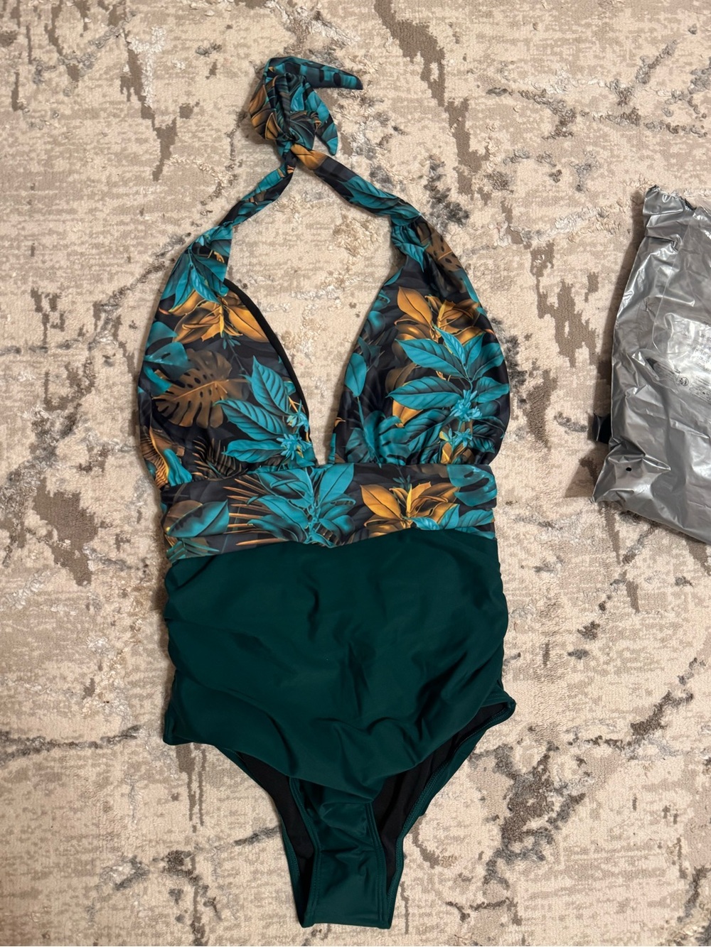 Green Tropical Halter One-Piece Swimsuit. Women’s sz. Medium. NWT